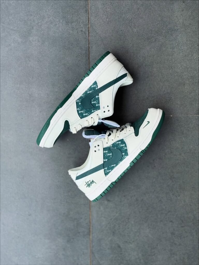 Nike Dunk Low featuring a green pattern design, premium 7A quality from the best shoe store in Malappuram.