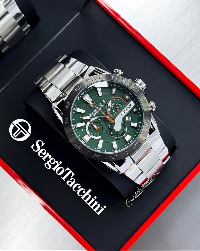 Sergio Tacchini premium mens watch with emerald green face and tachymeter bezel, sold in Malappuram
