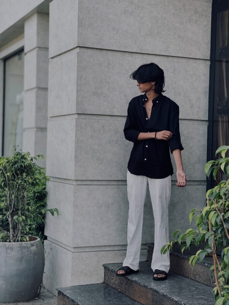 Black linen shirt premium quality for boys from the best boys clothing store in Malappuram